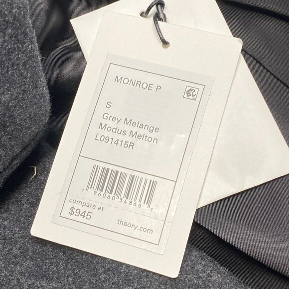 NEW THEORY Men’s Monroe Wool Melton Single-Breasted Coat Grey Melange Size S - Picture 6 of 12